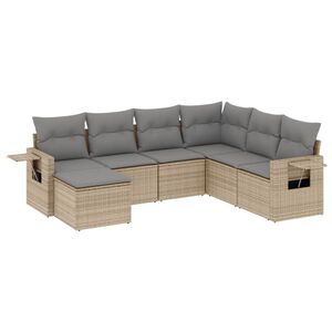 vidaXL 7 pcs conjunto de sof&aacute;s p/ jardim com almofad&otilde;es vime PE bege