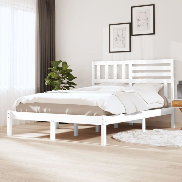 vidaXL Estrutura de cama 140x190 cm madeira de pinho maci&ccedil;a branco