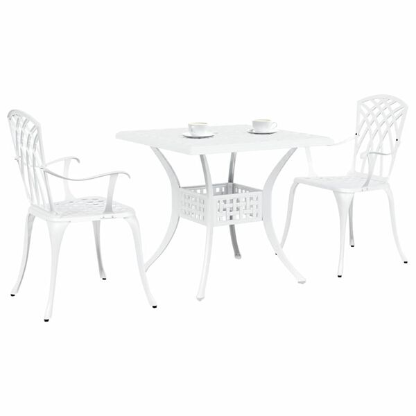 vidaXL Conjunto de Mesa de Jardim 3 pcs Branco Alum&iacute;nio Fundido