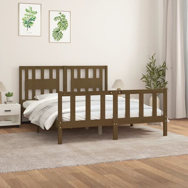 vidaXL Estrutura cama casal c/ cabeceira 150x200cm pinho castanho-mel