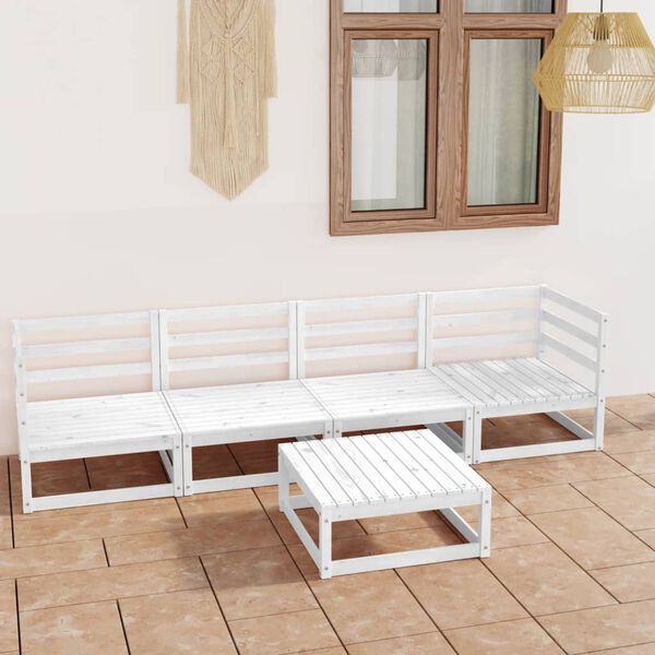 vidaXL 5 pcs conjunto lounge de jardim pinho maciço branco