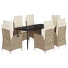 vidaXL 7 pcs conjunto de jantar p/ jardim com almofad&otilde;es vime PE bege