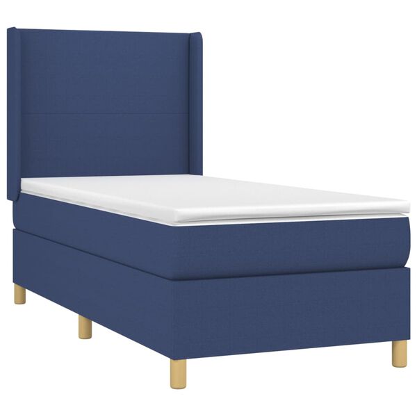 vidaXL Cama box spring c/ colch&atilde;o e LED 90x190 cm tecido azul