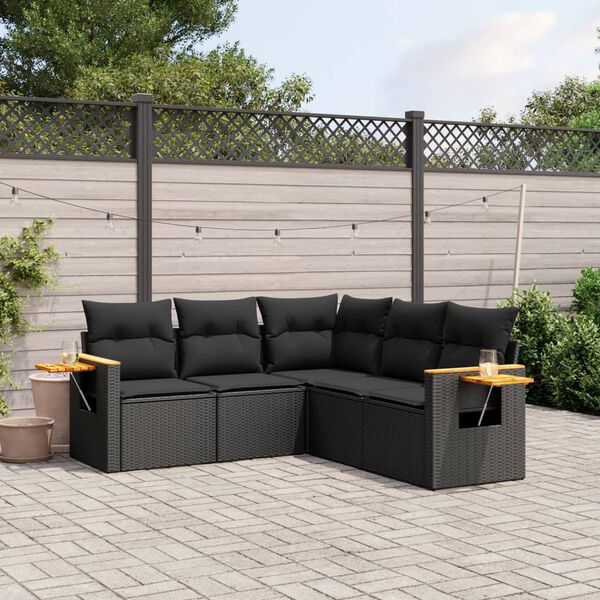 vidaXL 5 pcs conjunto sof&aacute;s de jardim com almofad&otilde;es vime PE preto