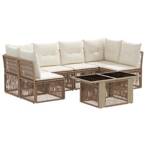 vidaXL Conjunto de Sof&aacute; de Jardim 7 unid. Bege vime PE
