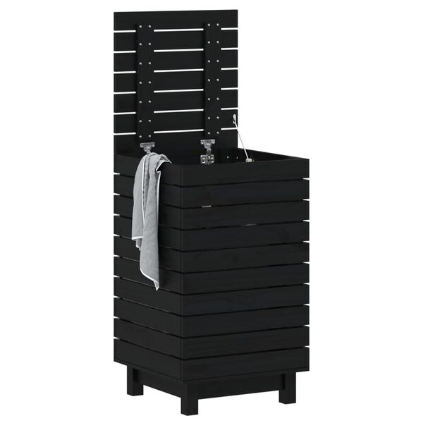 vidaXL Cesto de roupa suja 44x44x76 cm madeira de pinho maci&ccedil;a preto