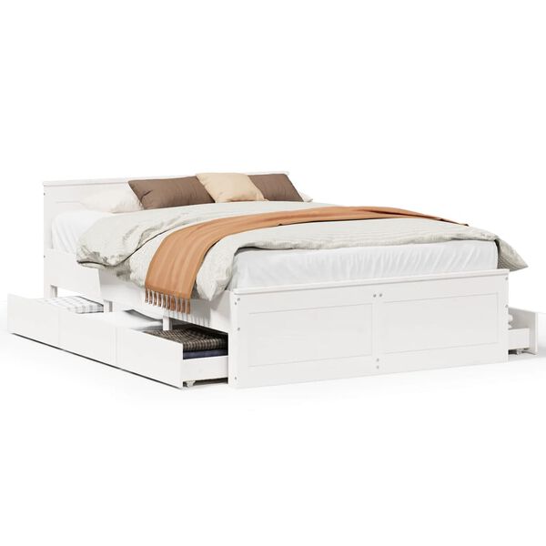 vidaXL Cama sem colch&atilde;o com cabeceira 160x200 cm pinho maci&ccedil;o branco