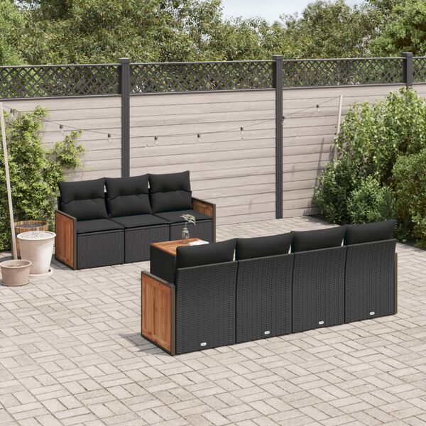 vidaXL 8 pcs conjunto sof&aacute;s de jardim com almofad&otilde;es vime PE preto