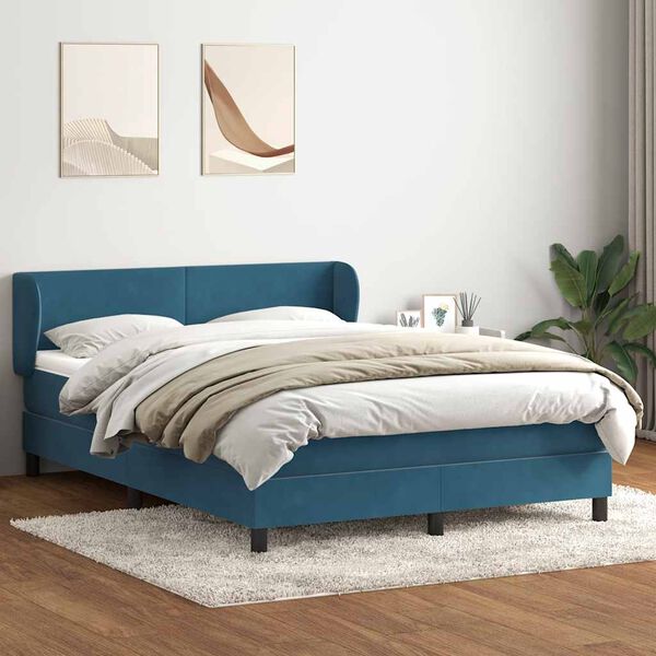 vidaXL Cama com molas/colch&atilde;o 140x220 cm veludo azul-escuro