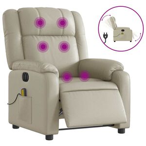 vidaXL Poltrona massagens reclin&aacute;vel el&eacute;trica couro artificial creme