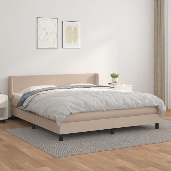 vidaXL Cama com molas/colch&atilde;o 180x200 cm couro artificial cappuccino