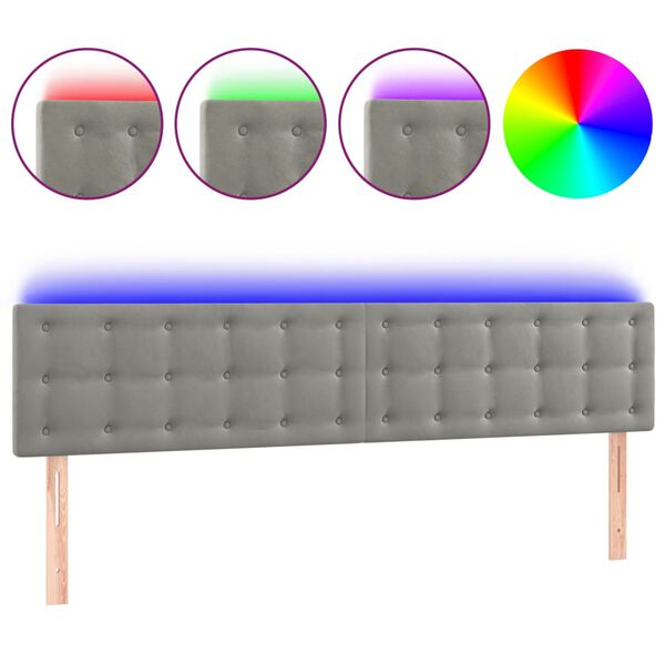 vidaXL Cabeceira de cama c/luzes LED veludo 160x5x78/88 cm cinza-claro