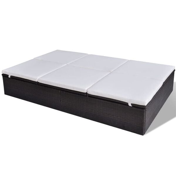 vidaXL Espreguiçadeira dupla com almofadão vime PE castanho