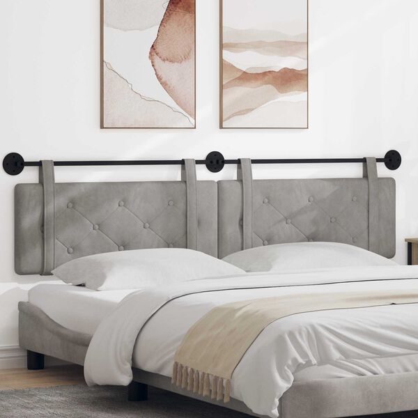 vidaXL Cabeceira Suspensa Cinzento-claro 210 x 55 x 5 cm Veludo