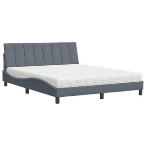 vidaXL Cama com colch&atilde;o Hanko 160x200 cm veludo cinzento-escuro