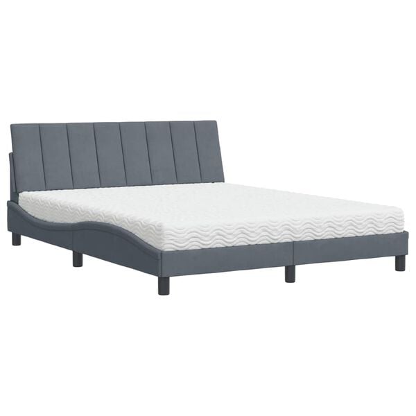vidaXL Cama com colch&atilde;o Hanko 160x200 cm veludo cinzento-escuro