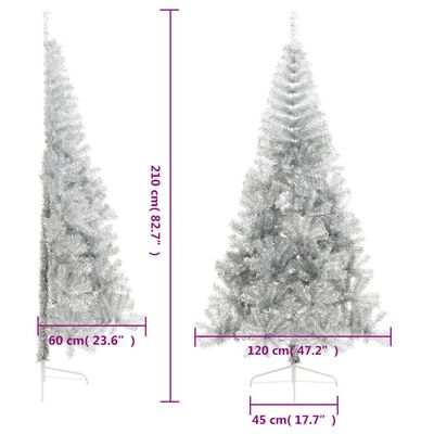 vidaXL Meia árvore de Natal artificial com suporte 210 cm PET prateado