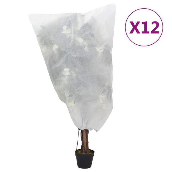 vidaXL Coberturas para plantas com cord&atilde;o 12 pcs 70 g/m&sup2; 0,8x0,8 m