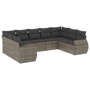 vidaXL 9 pcs conjunto sof&aacute;s p/ jardim com almofad&otilde;es vime PE cinzento