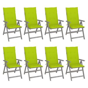 vidaXL Cadeiras jardim reclin&aacute;veis c/ almofad&otilde;es 8 pcs ac&aacute;cia cinzento