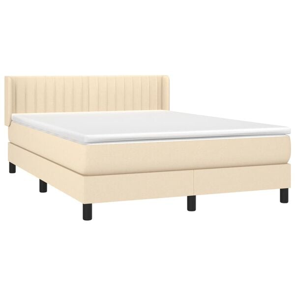 vidaXL Cama com molas/colch&atilde;o 140x190 cm tecido cor creme