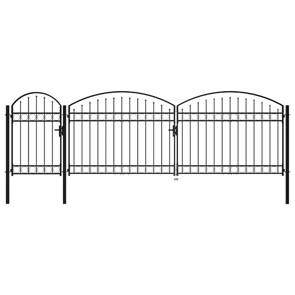 vidaXL Port&atilde;o de cerca de jardim Assen com topo arqueado, a&ccedil;o, 1,25 x 5 m, preto