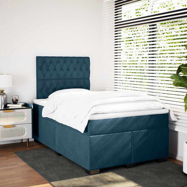 vidaXL Cama boxspring com colch&atilde;o 120x200 cm veludo azul