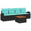 vidaXL Conjunto de Sof&aacute; de Jardim 5 unid. Preto e Turquesa vime PE