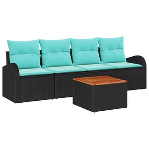 vidaXL Conjunto de Sof&aacute; de Jardim 5 unid. Preto e Turquesa vime PE