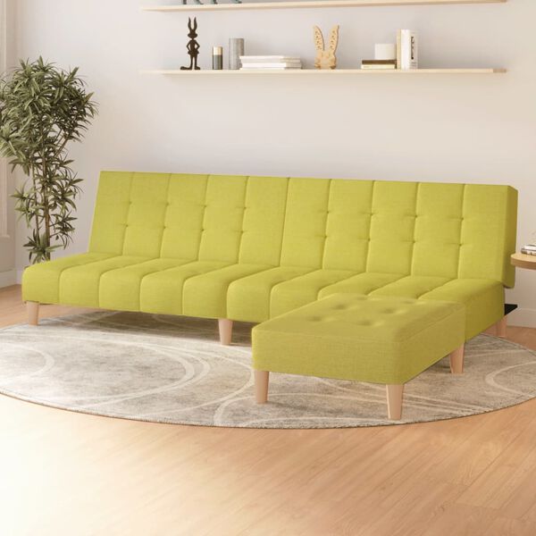 vidaXL Sof&aacute;-cama de 2 lugares com apoio de p&eacute;s tecido verde