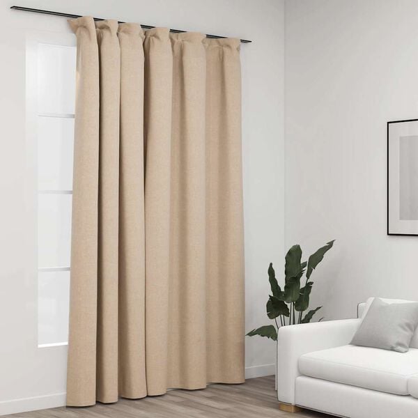 vidaXL Cortinas opacas aspeto linho com ganchos 290x245 cm bege