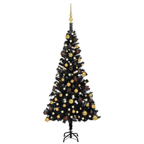 vidaXL &Aacute;rvore Natal artificial pr&eacute;-iluminada c/ bolas PVC preto