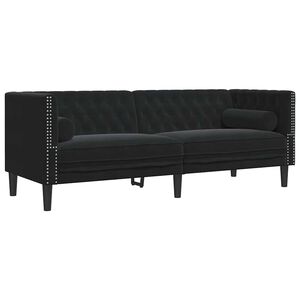 vidaXL Sof&aacute; chesterfield com rolos 3 lugares veludo preto