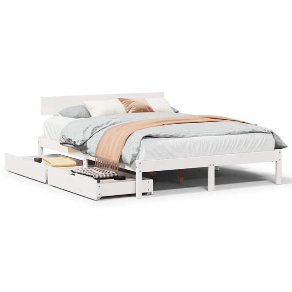 vidaXL Cama sem colch&atilde;o 150x200 cm madeira de pinho maci&ccedil;a branco