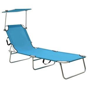 vidaXL Espregui&ccedil;adeira dobr&aacute;vel com toldo a&ccedil;o turquesa e azul