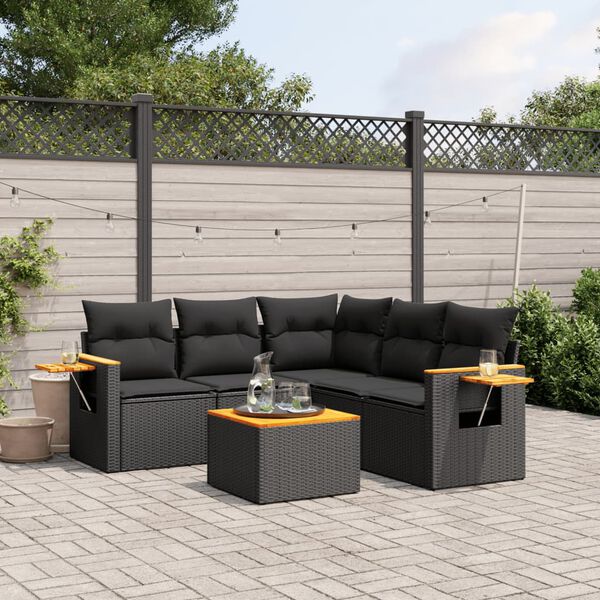 vidaXL 6 pcs conjunto sof&aacute;s de jardim c/ almofad&otilde;es vime PE preto