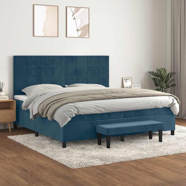 vidaXL Cama com molas/colch&atilde;o 200x200 cm veludo azul-escuro
