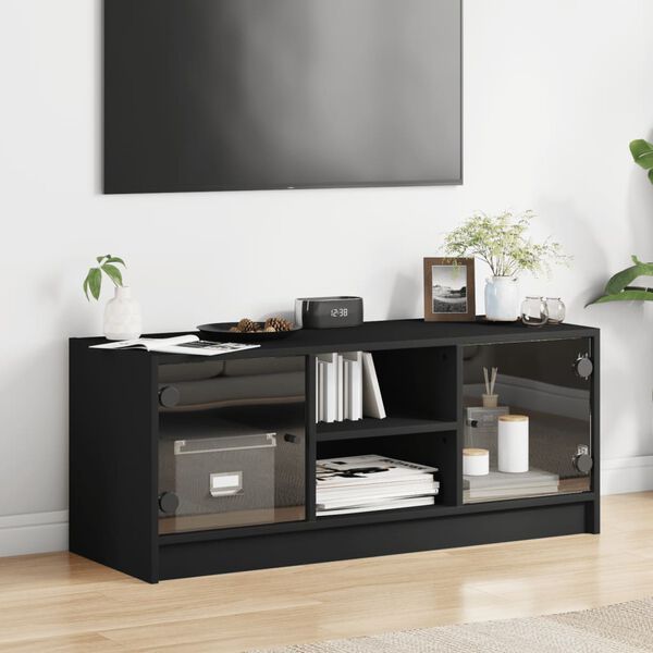 vidaXL M&oacute;vel de TV c/ portas de vidro 102x37x42 cm preto