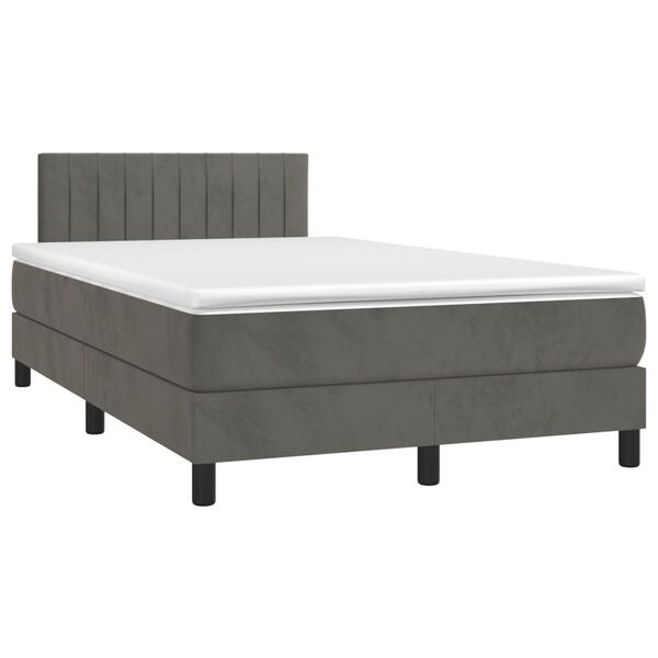 vidaXL Cama box spring c/ colch&atilde;o/LED 120x200cm veludo cinzento-escuro