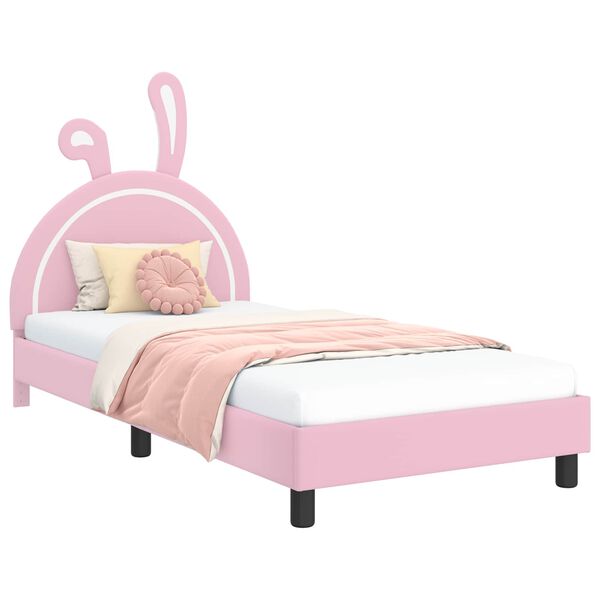 vidaXL Estrutura de Cama Infantil com Cabeceira Rosa 90 x 200 cm PU