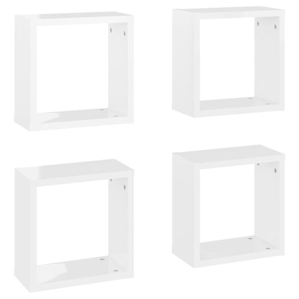 vidaXL Prateleiras parede forma de cubo 4 pcs 30x15x30cm branco brilh.