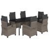 vidaXL 7 pcs conjunto de jantar p/ jardim c/ almofad&otilde;es vime PE cinza