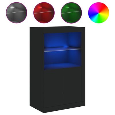 vidaXL Armário de apoio com luzes LED derivados de madeira preto
