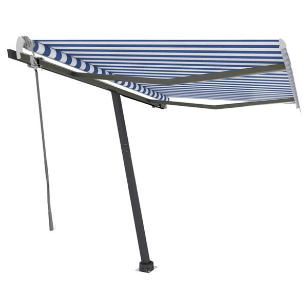 vidaXL Toldo retr&aacute;til manual com LED 300x250 cm azul e branco