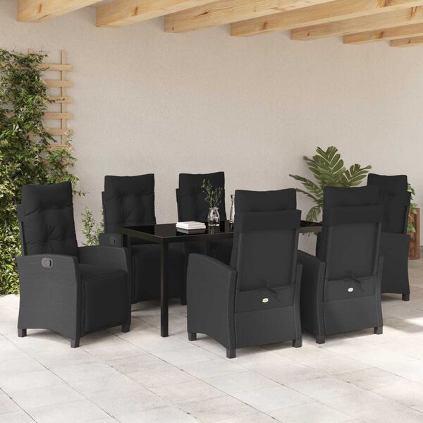 vidaXL Conjunto de Jantar para Jardim com almofada 7 pcs Preto vime PE