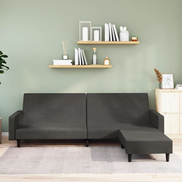 vidaXL Sof&aacute;-cama de 2 lugares com apoio de p&eacute;s veludo cinzento-escuro