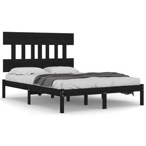 vidaXL Estrutura de cama 140x190 cm madeira maci&ccedil;a preto