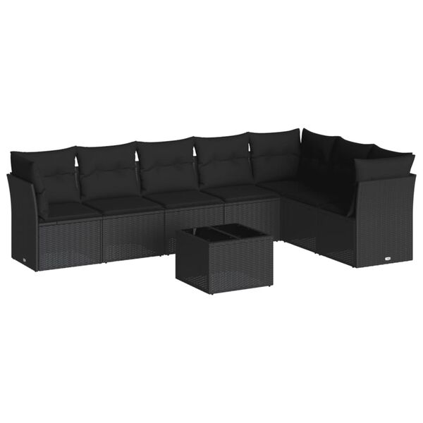 vidaXL 8 pcs conjunto sofás de jardim com almofadões vime PE preto