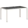vidaXL Mesa de jardim com tampo de vidro 150x90x75 cm vime PE branco