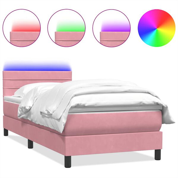 vidaXL Cama box spring c/ colch&atilde;o e LED 100x220 cm veludo Rosa
